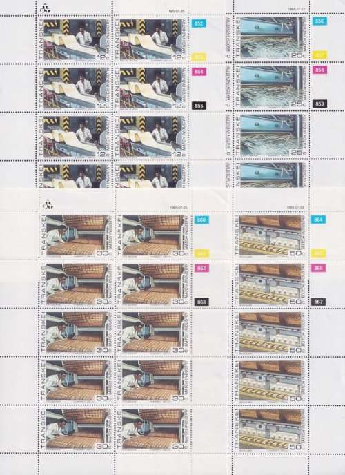 TRANSKEI - 1985 Match Factory Butterworth, complete set of 4 full sheets (MNH)